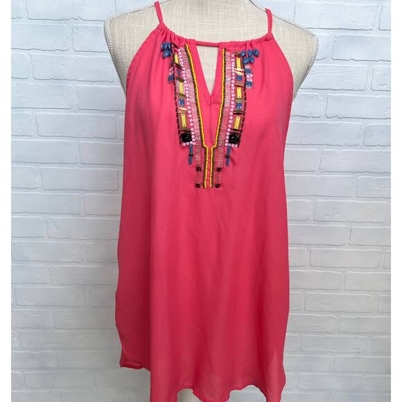UMGEE Beaded Pink Adjustable Tie Back Slip Dress -sz M - Picture 1 of 6